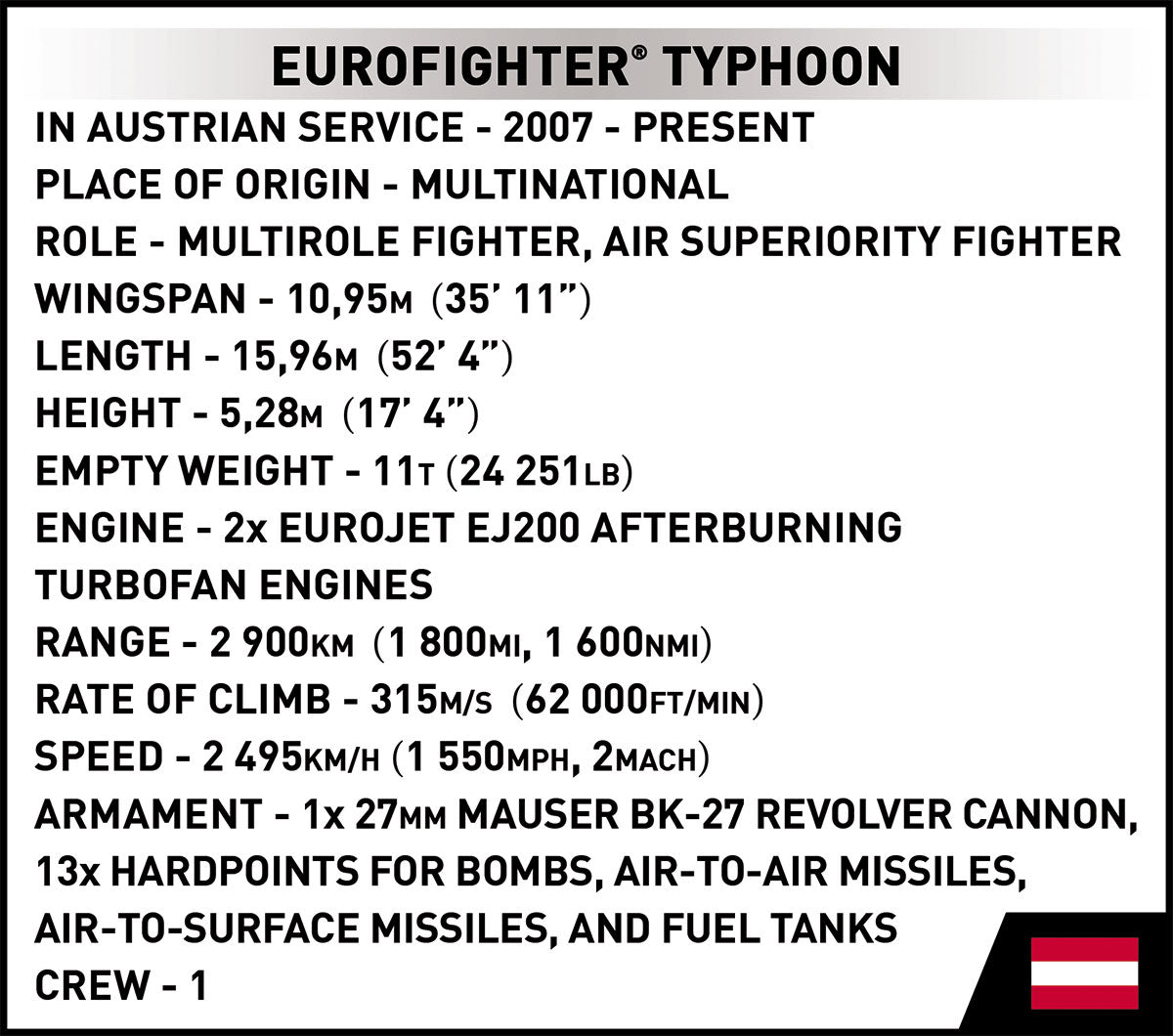 Cobi 5850 Eurofighter Typhoon "Austrian Air Force"